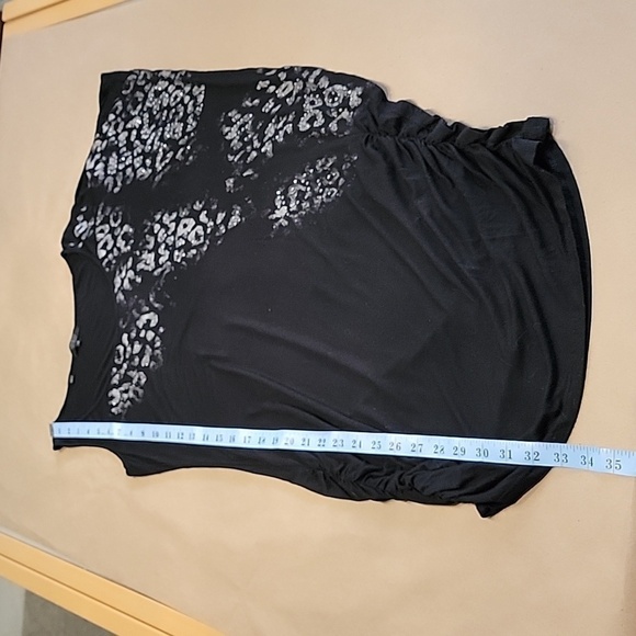 Guess Size M Black with Gray Animal Print Accent, Ruched Side Bodycon Dress - Picture 6 of 11